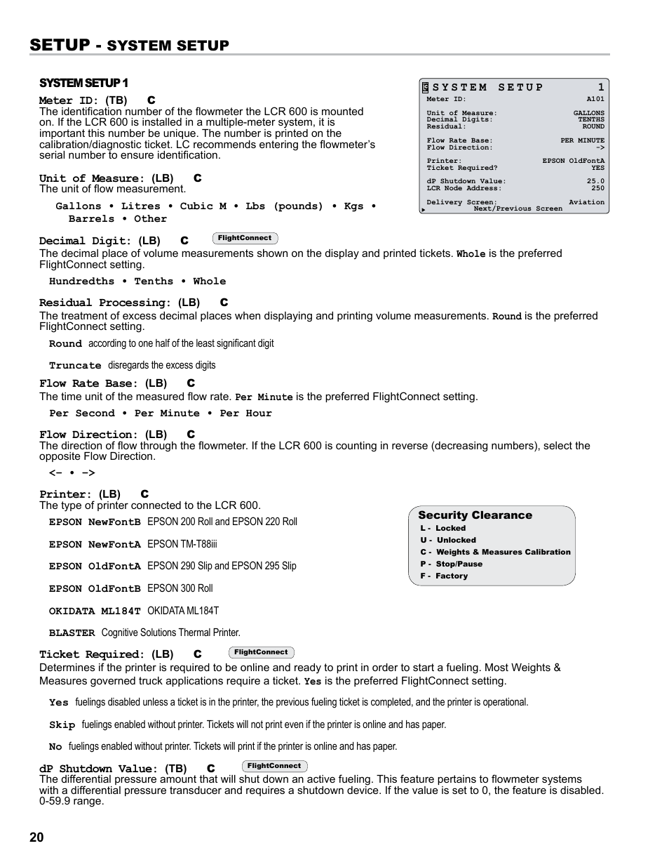 Setup, System setup | Liquid Controls FlightConnect 600 User Manual | Page 20 / 52