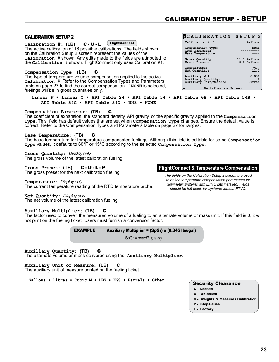 Setup, Calibration setup | Liquid Controls FlightConnect 600 User Manual | Page 23 / 52