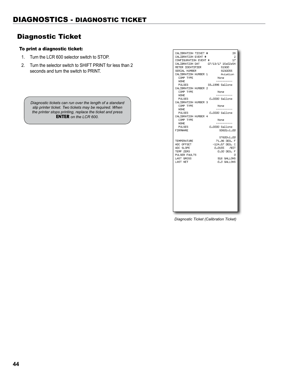 Diagnostics, Diagnostic ticket | Liquid Controls FlightConnect 600 User Manual | Page 44 / 52