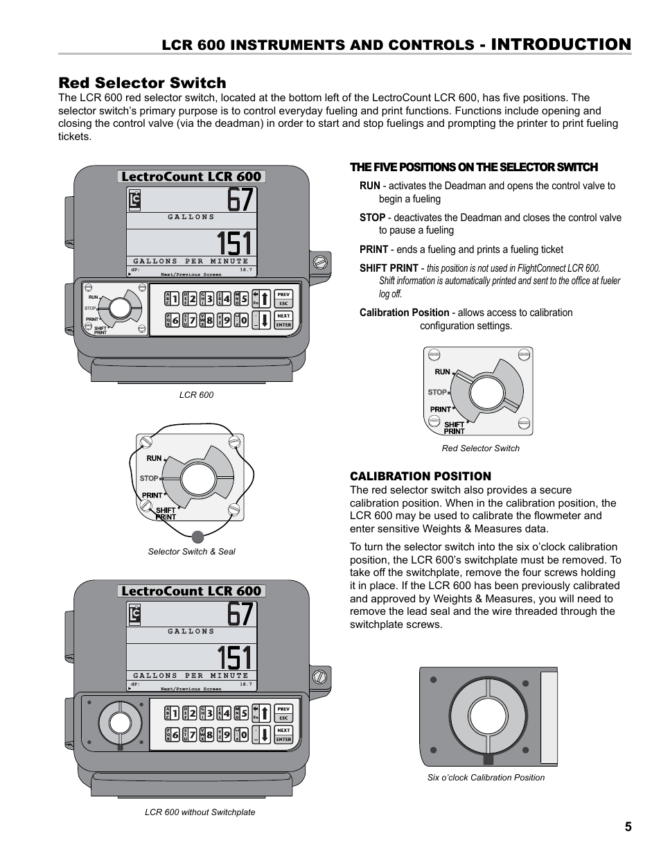 Introduction, Red selector switch, Lcr 600 instruments and controls | Liquid Controls FlightConnect 600 User Manual | Page 5 / 52