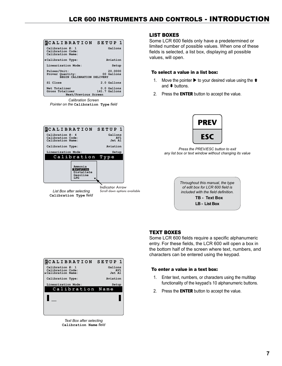 Introduction, Lcr 600 instruments and controls, Text boxes | List boxes | Liquid Controls FlightConnect 600 User Manual | Page 7 / 52
