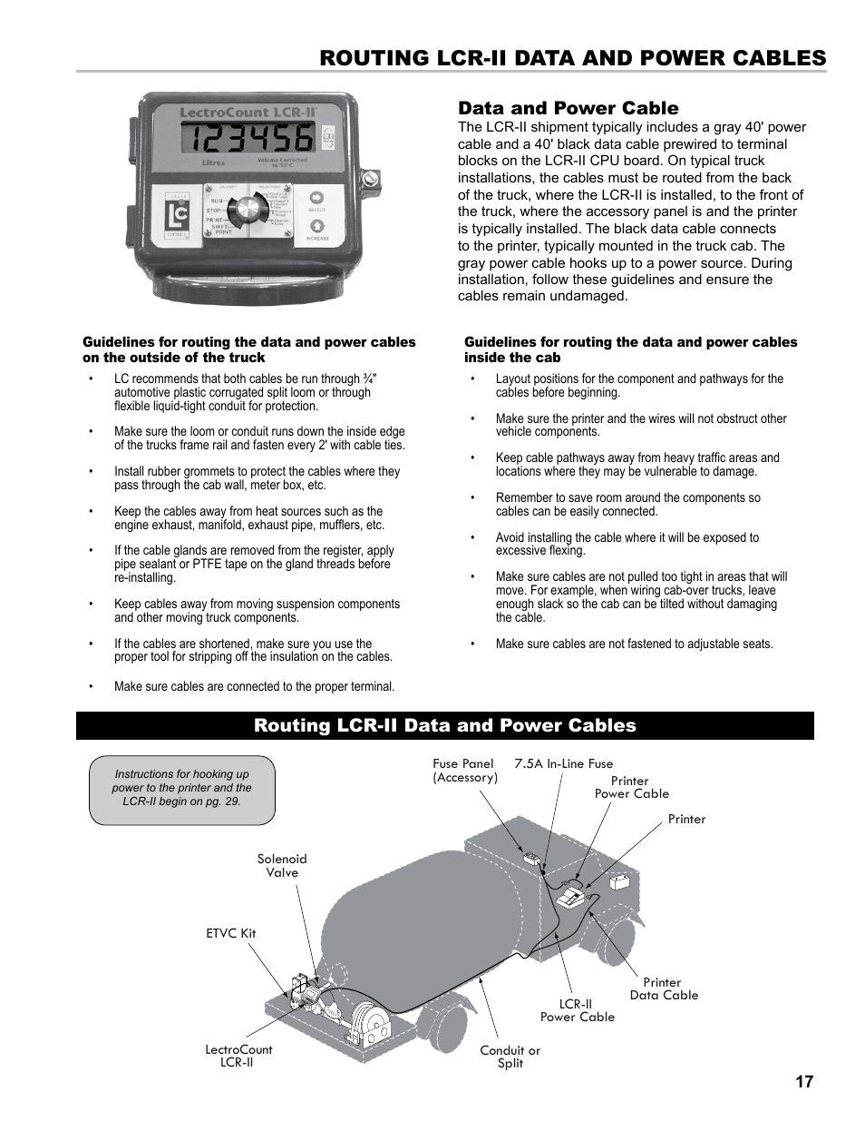 Routing lcr-ii data and power cables, Data and power cable | Liquid Controls LCR-II Installation E3655-E3656 User Manual | Page 17 / 36