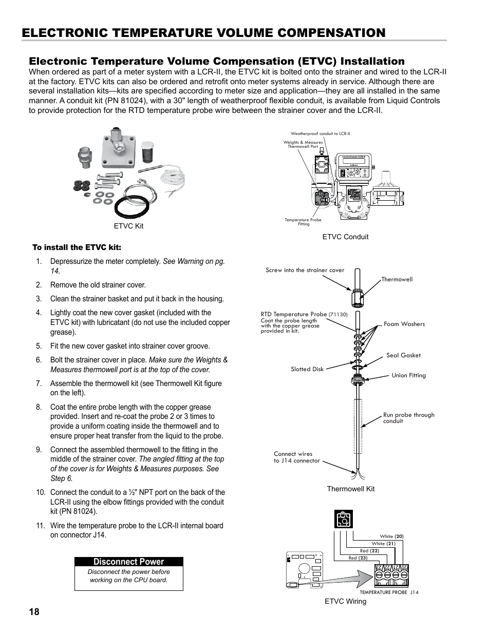 Electronic temperature volume compensation, Disconnect power | Liquid Controls LCR-II Installation E3655-E3656 User Manual | Page 18 / 36