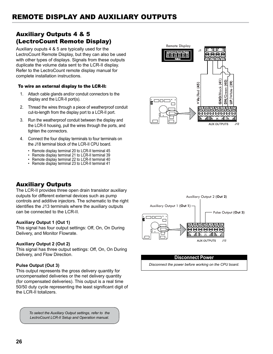 Remote display and auxiliary outputs, Auxiliary outputs | Liquid Controls LCR-II Installation E3655-E3656 User Manual | Page 26 / 36