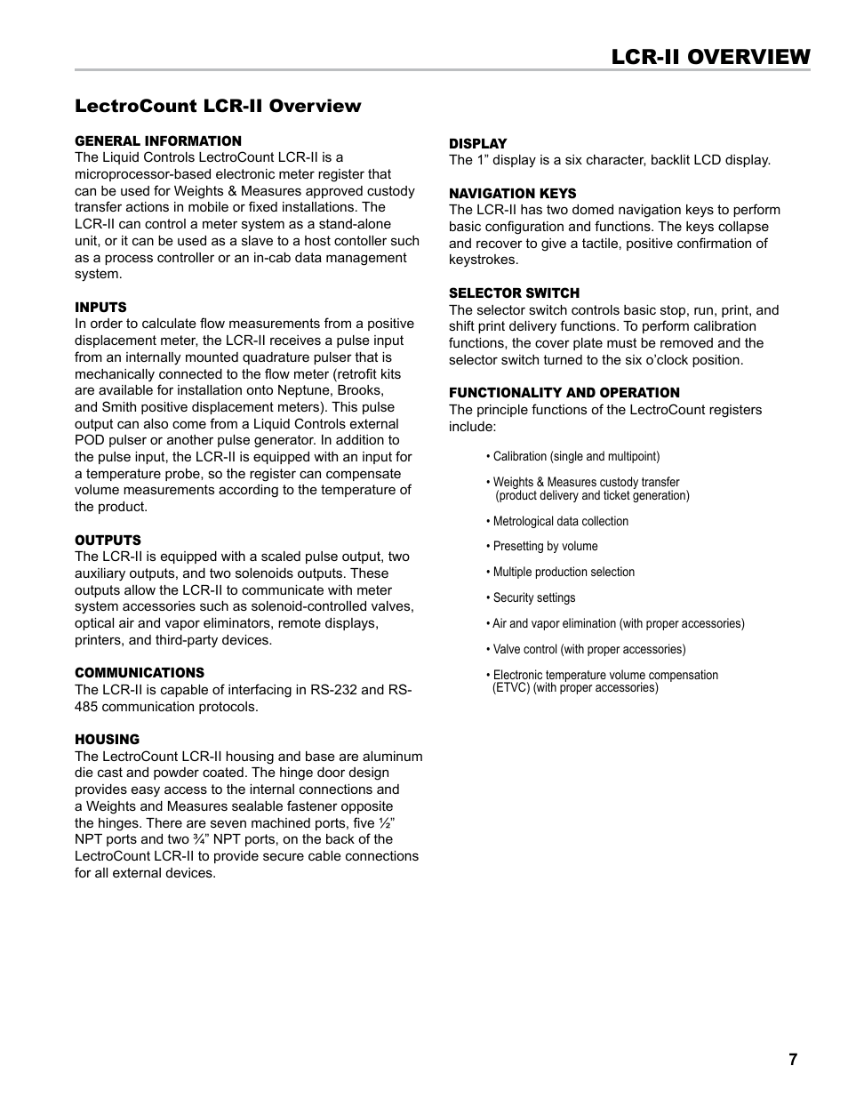 Lcr-ii overview, Lectrocount lcr-ii overview | Liquid Controls LCR-II Installation E3655-E3656 User Manual | Page 7 / 36