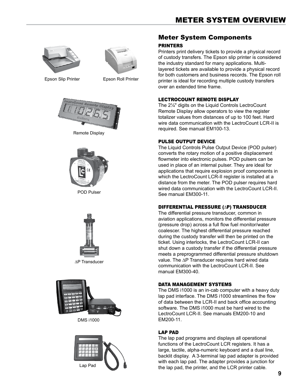 Meter system overview, Meter system components | Liquid Controls LCR-II Installation E3655-E3656 User Manual | Page 9 / 36