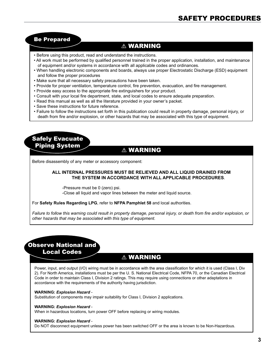 Safety procedures, Warning | Liquid Controls DMS Installation User Manual | Page 3 / 20