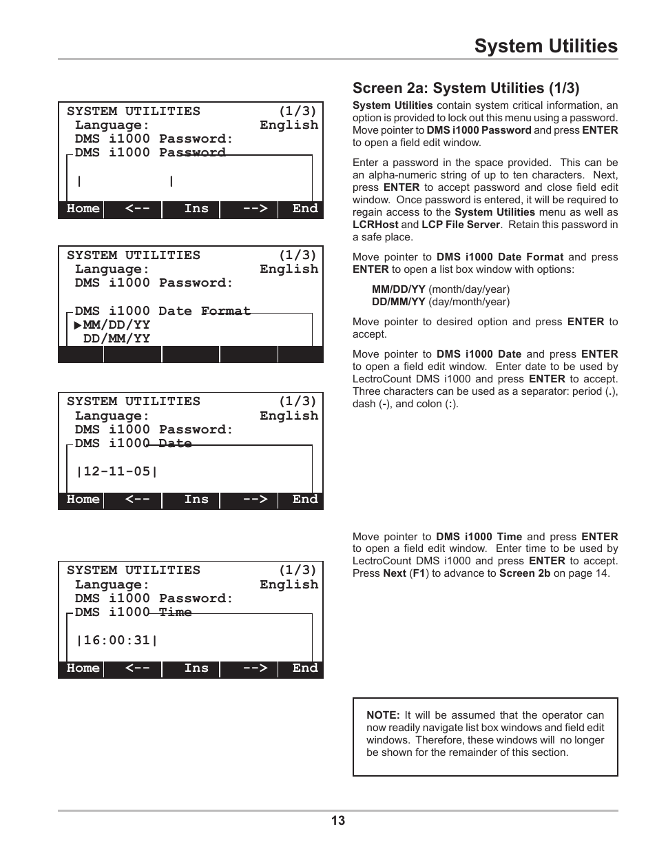 System utilities, Screen 2a: system utilities (1/3) | Liquid Controls DMS Setup User Manual | Page 13 / 84
