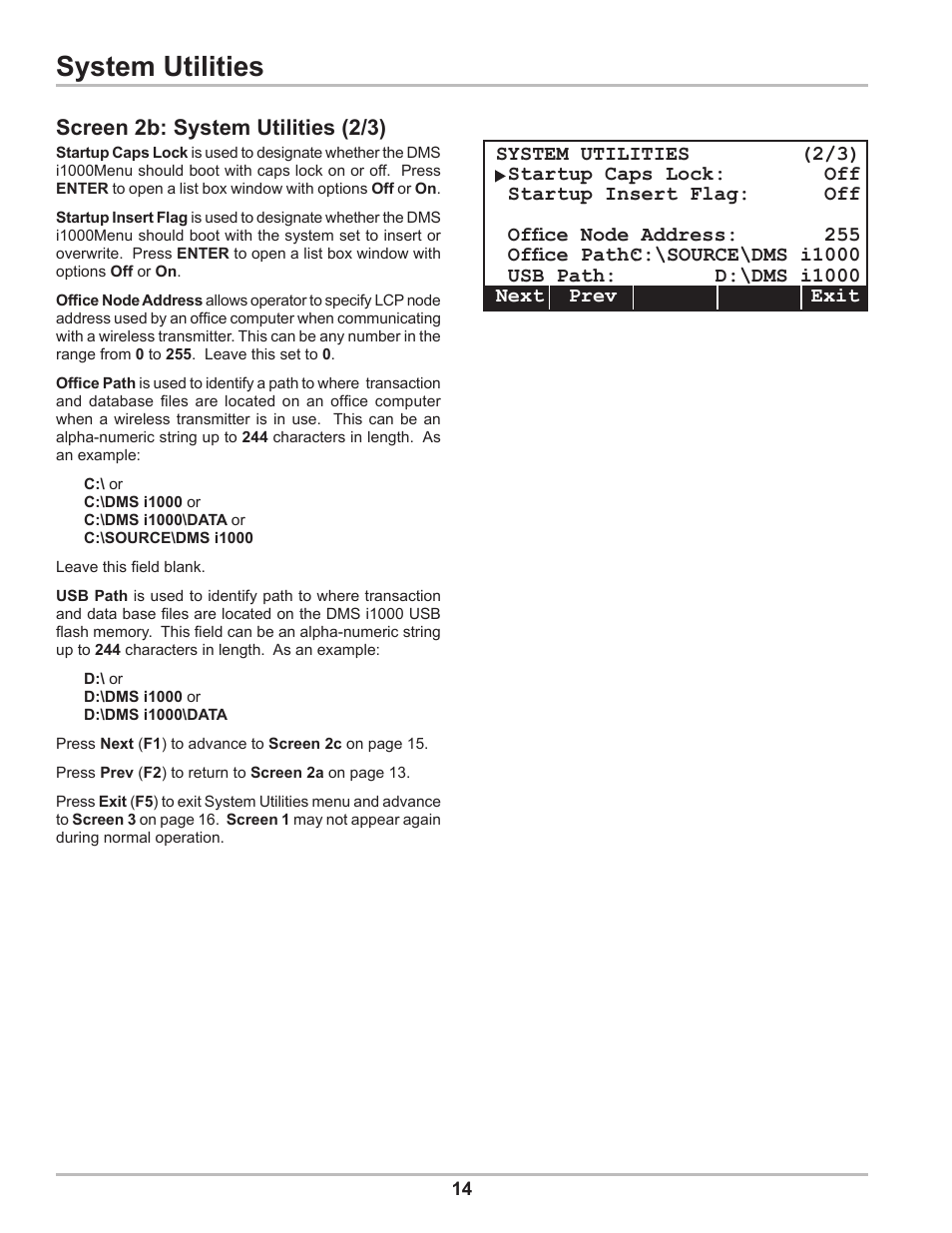 System utilities, Screen 2b: system utilities (2/3) | Liquid Controls DMS Setup User Manual | Page 14 / 84