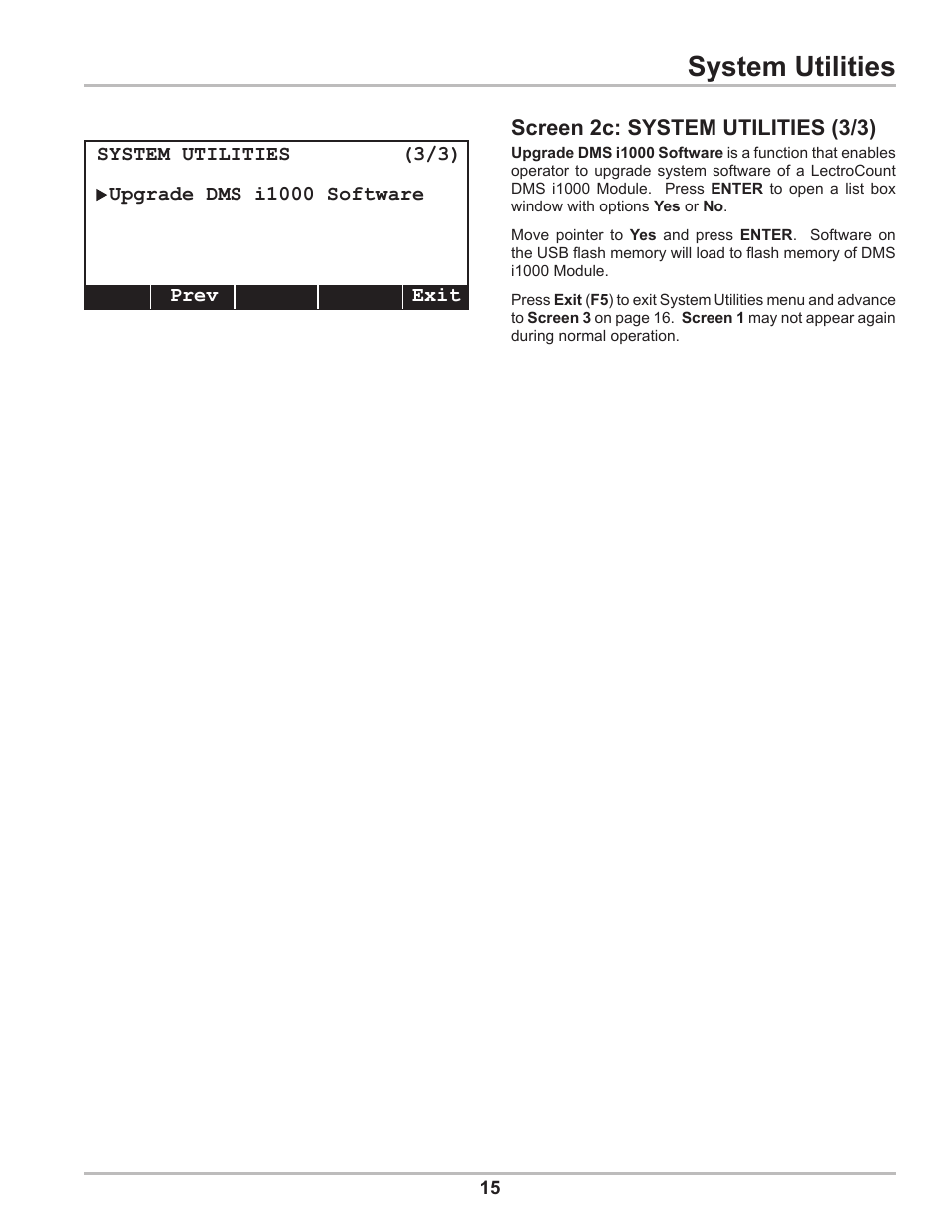 System utilities, Screen 2c: system utilities (3/3) | Liquid Controls DMS Setup User Manual | Page 15 / 84