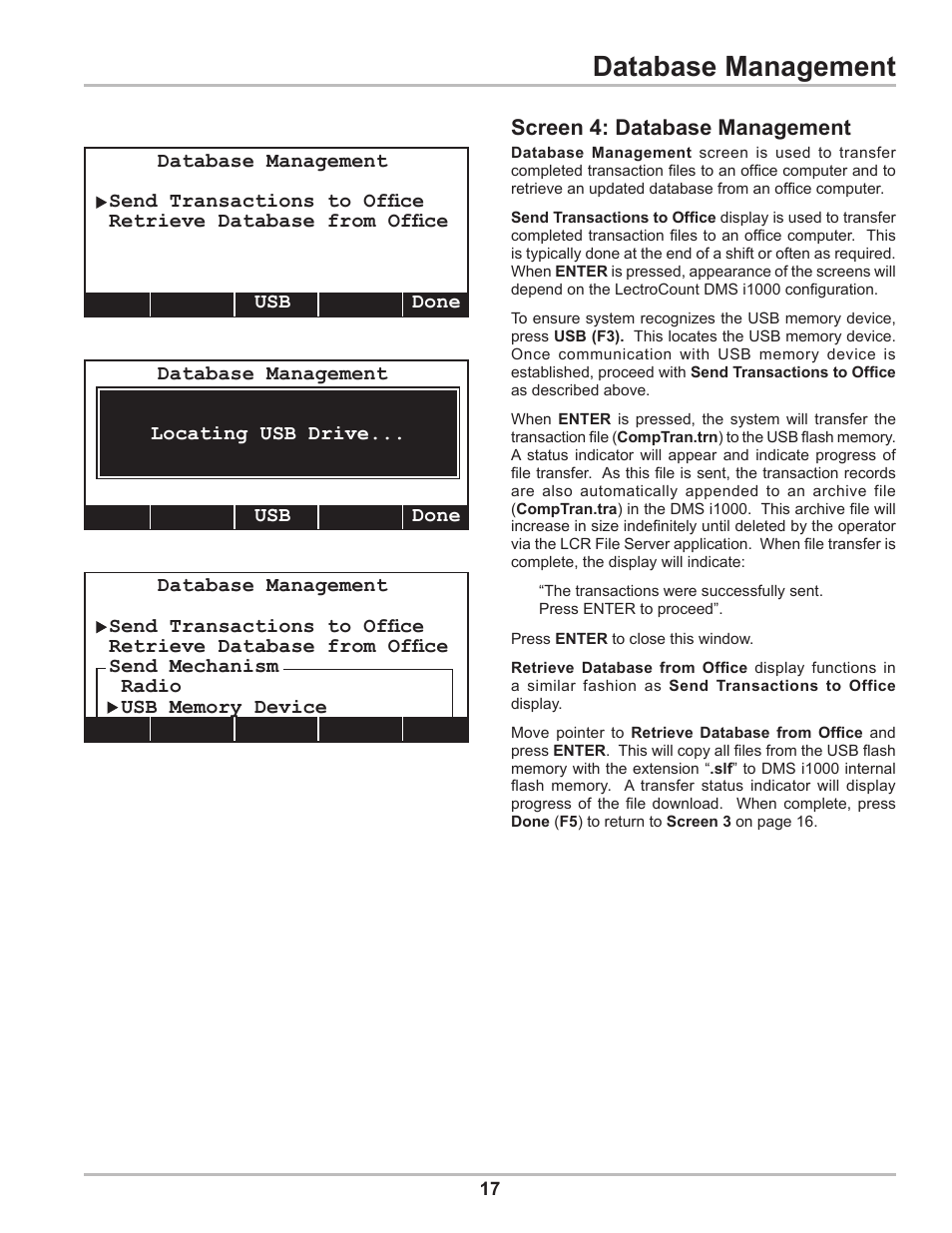 Database management, Screen 4: database management | Liquid Controls DMS Setup User Manual | Page 17 / 84