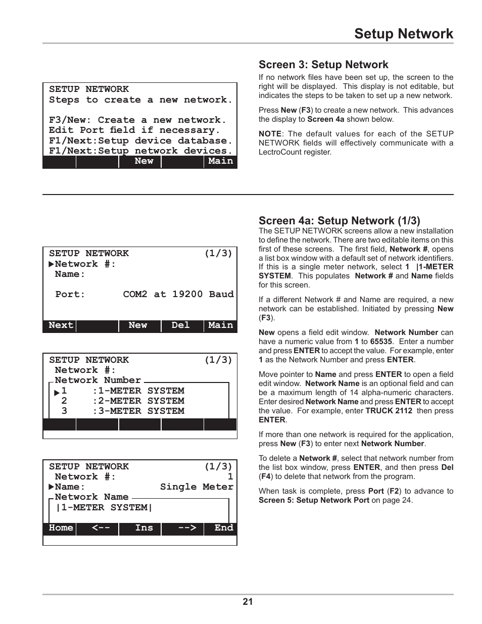 Setup network, Screen 3: setup network, Screen 4a: setup network (1/3) | Liquid Controls DMS Setup User Manual | Page 21 / 84
