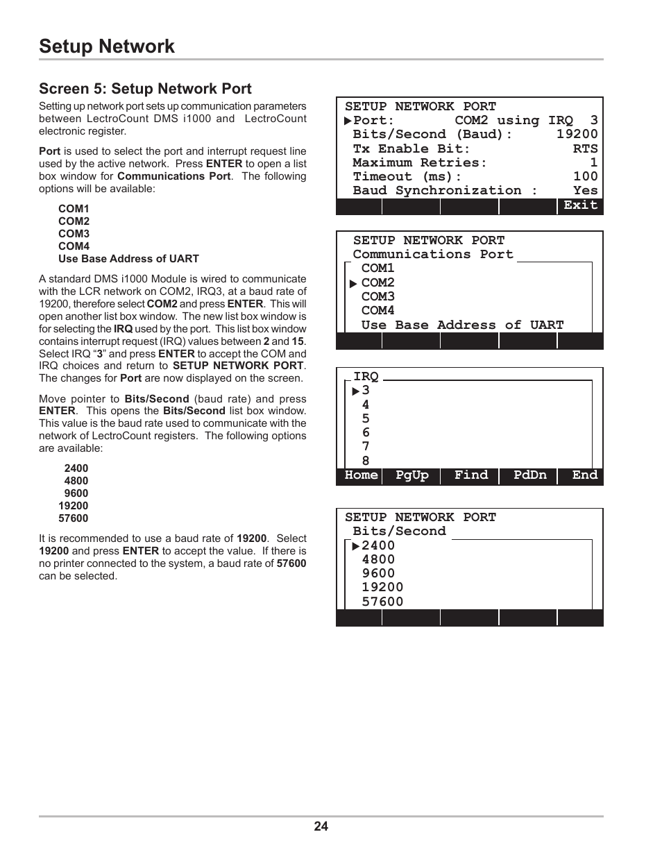 Setup network, Screen 5: setup network port | Liquid Controls DMS Setup User Manual | Page 24 / 84