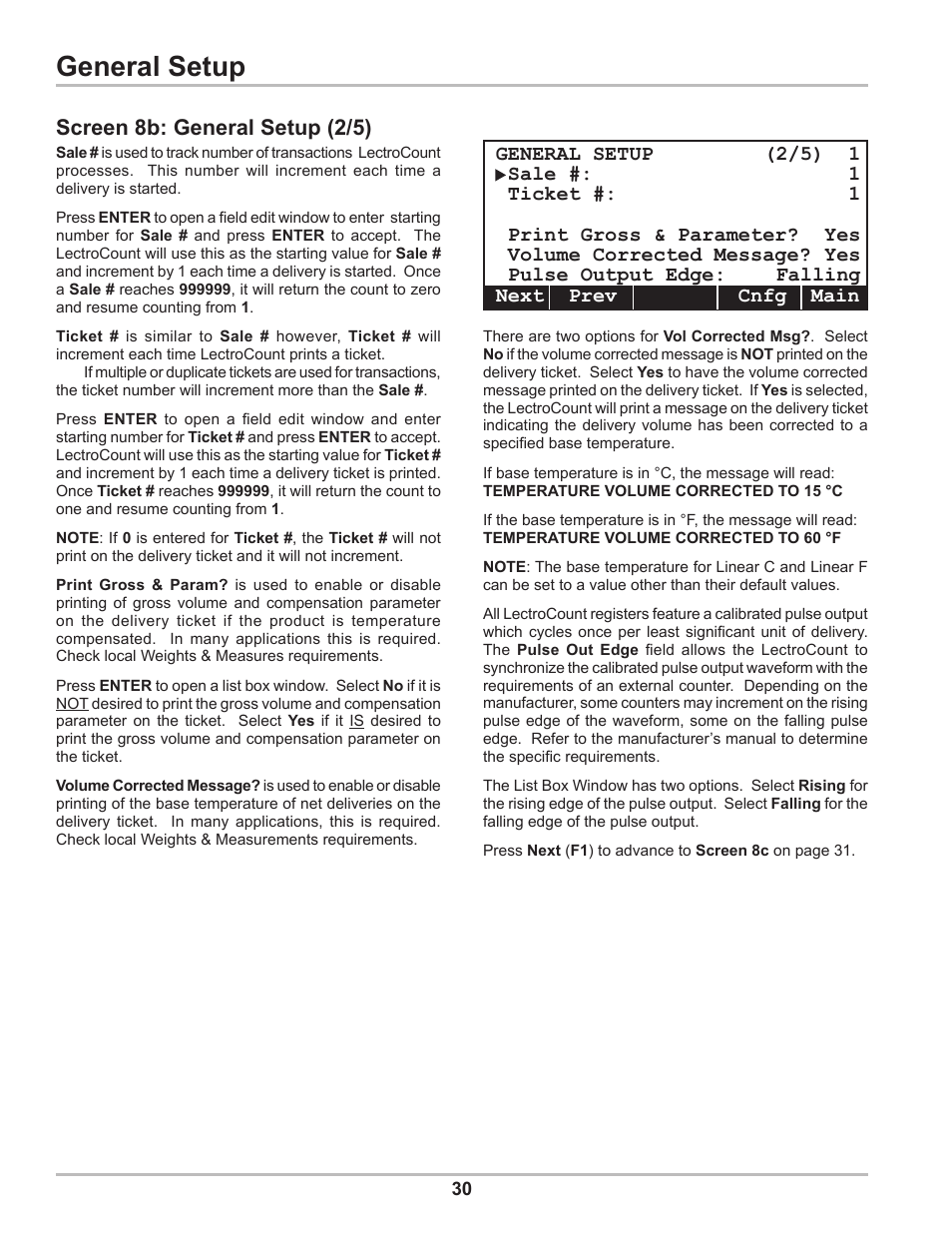 General setup, Screen 8b: general setup (2/5) | Liquid Controls DMS Setup User Manual | Page 30 / 84