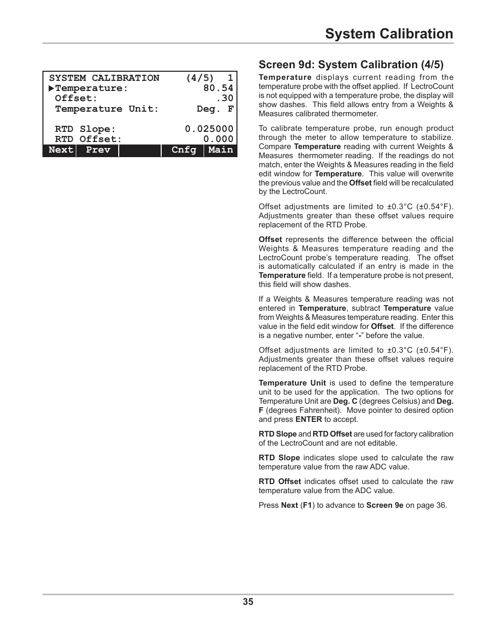 System calibration, Screen 9d: system calibration (4/5) | Liquid Controls DMS Setup User Manual | Page 35 / 84