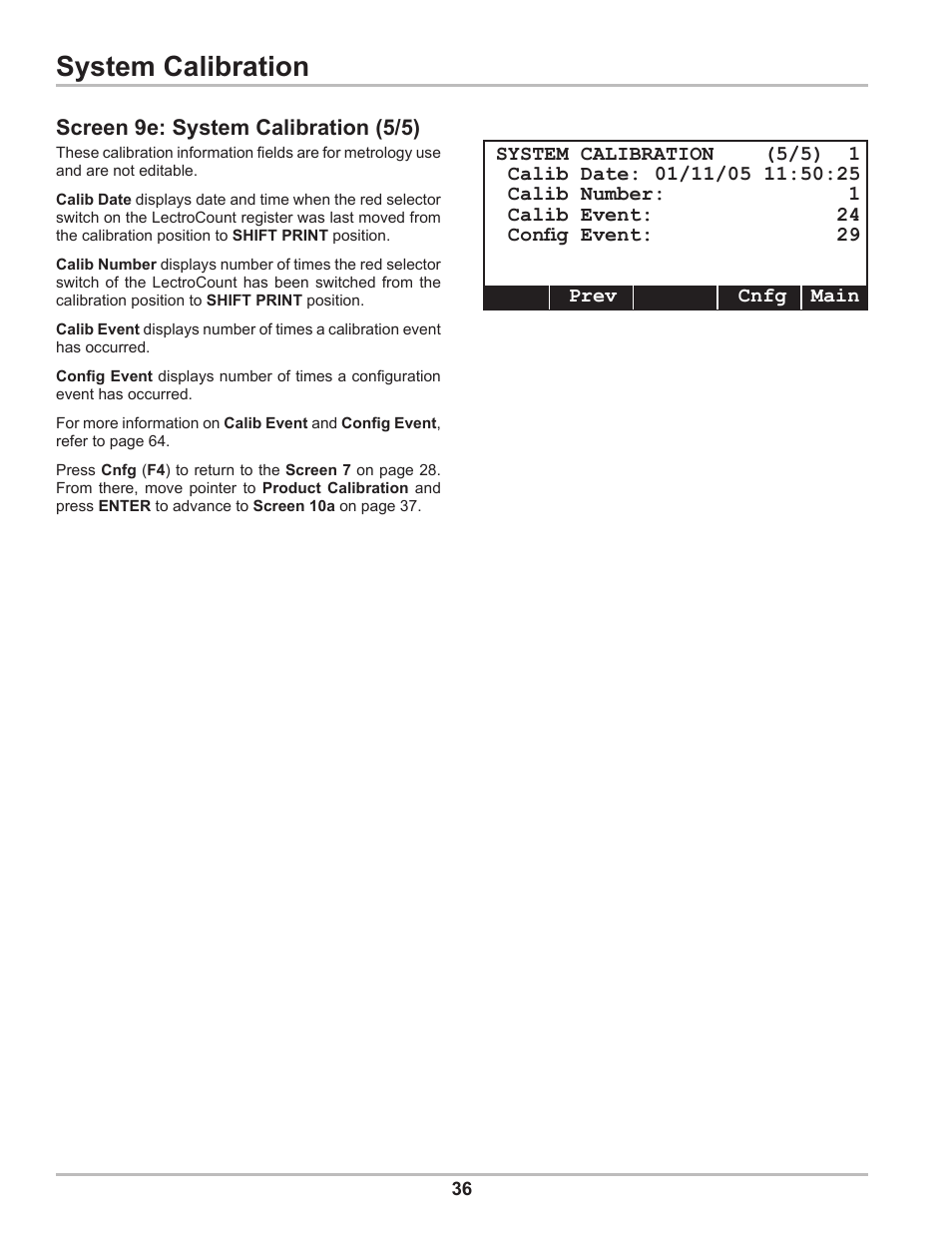 System calibration, Screen 9e: system calibration (5/5) | Liquid Controls DMS Setup User Manual | Page 36 / 84