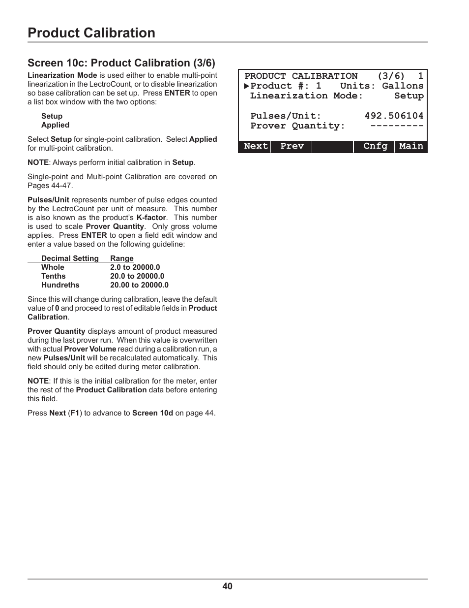 Product calibration, Screen 10c: product calibration (3/6) | Liquid Controls DMS Setup User Manual | Page 40 / 84