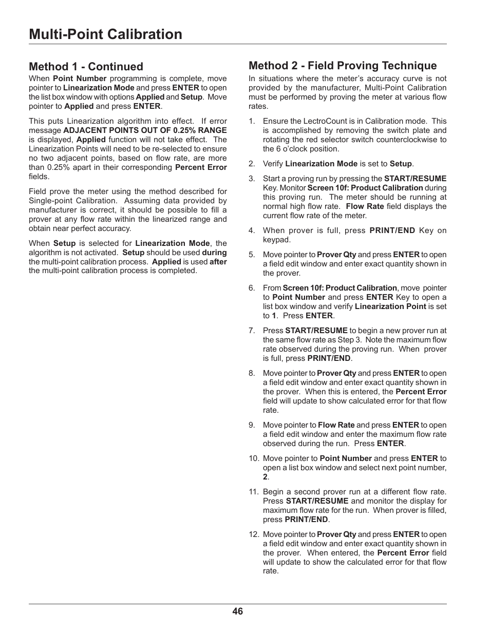 Multi-point calibration, Method 2 - field proving technique, Method 1 - continued | Liquid Controls DMS Setup User Manual | Page 46 / 84