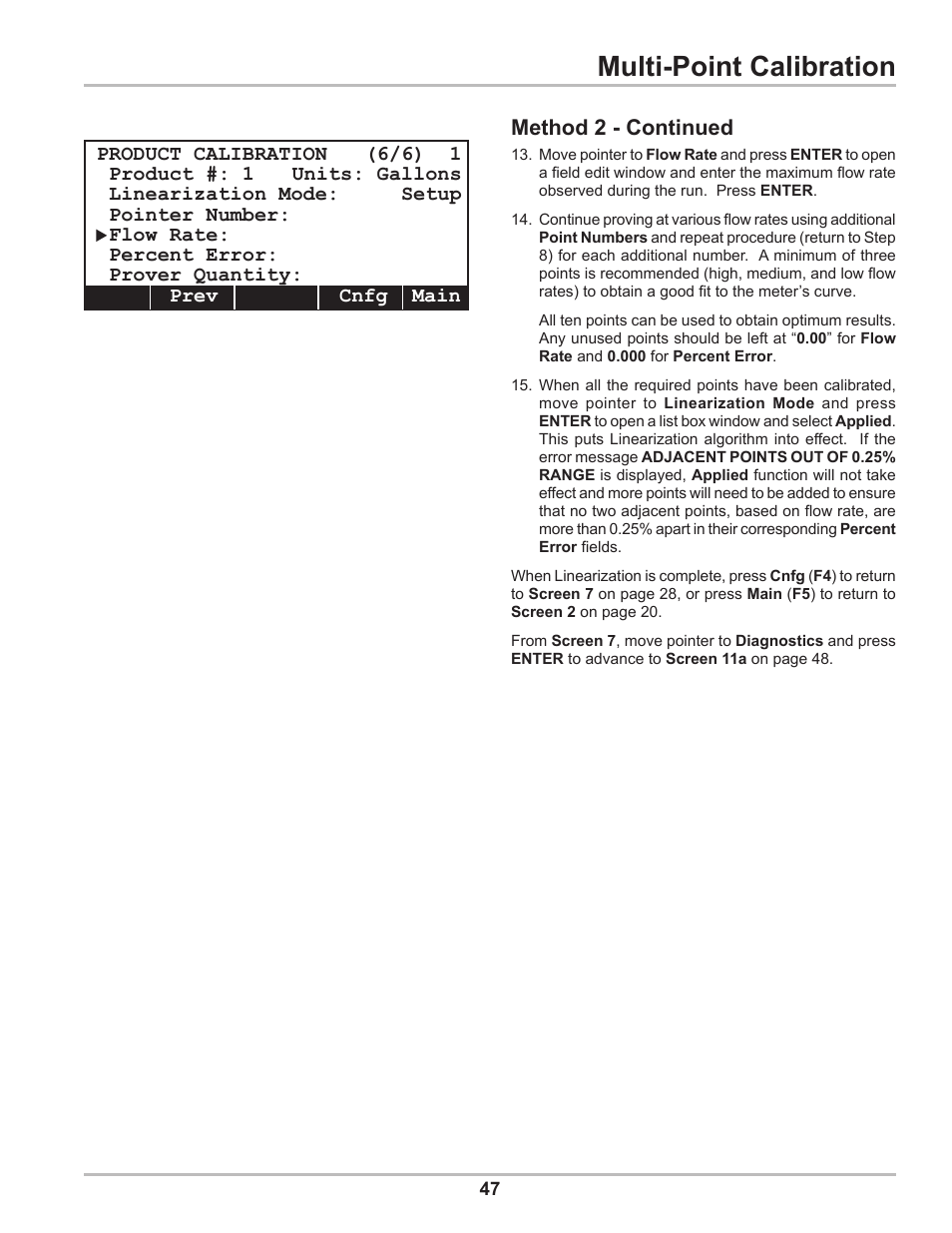Multi-point calibration, Method 2 - continued | Liquid Controls DMS Setup User Manual | Page 47 / 84