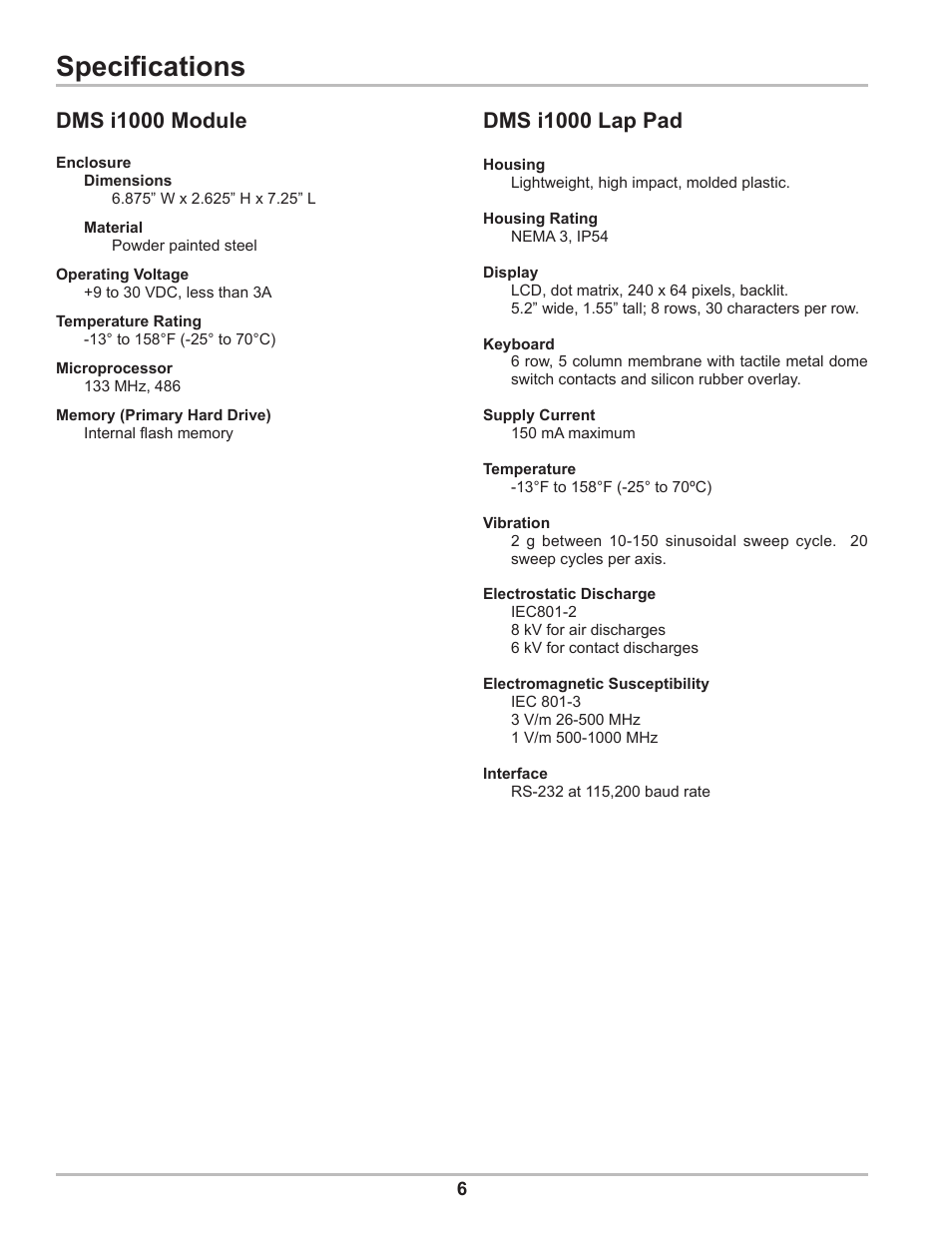 Specifications | Liquid Controls DMS Setup User Manual | Page 6 / 84