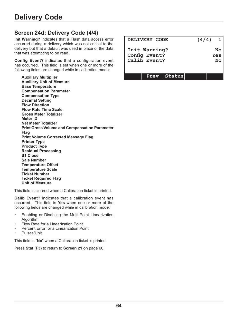 Delivery code, Screen 24d: delivery code (4/4) | Liquid Controls DMS Setup User Manual | Page 64 / 84