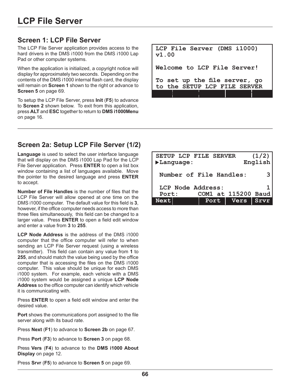 Lcp file server, Screen 1: lcp file server, Screen 2a: setup lcp file server (1/2) | Liquid Controls DMS Setup User Manual | Page 66 / 84
