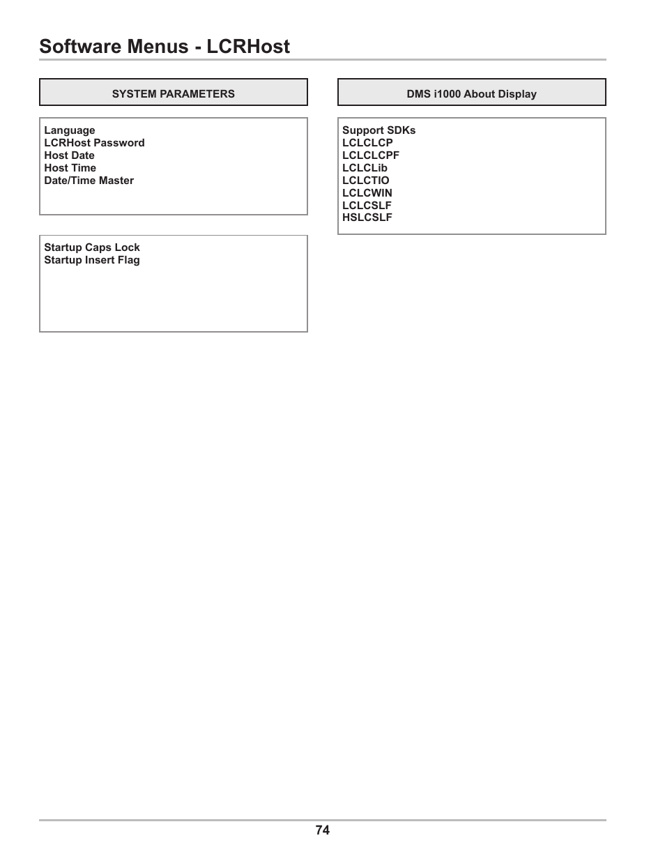 Software menus - lcrhost | Liquid Controls DMS Setup User Manual | Page 74 / 84