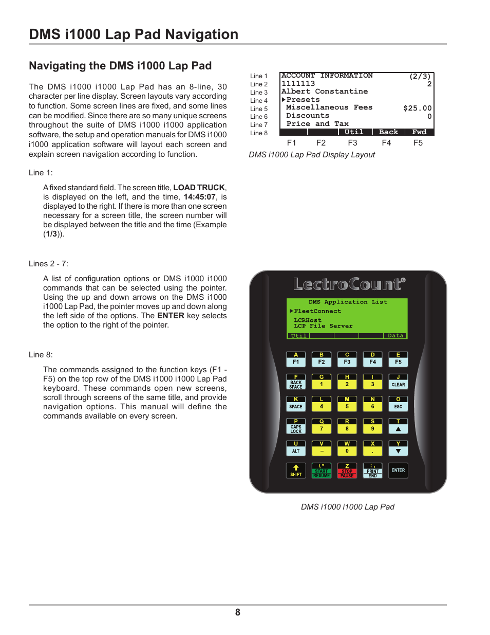 Dms i1000 lap pad navigation, Navigating the dms i1000 lap pad | Liquid Controls DMS Setup User Manual | Page 8 / 84