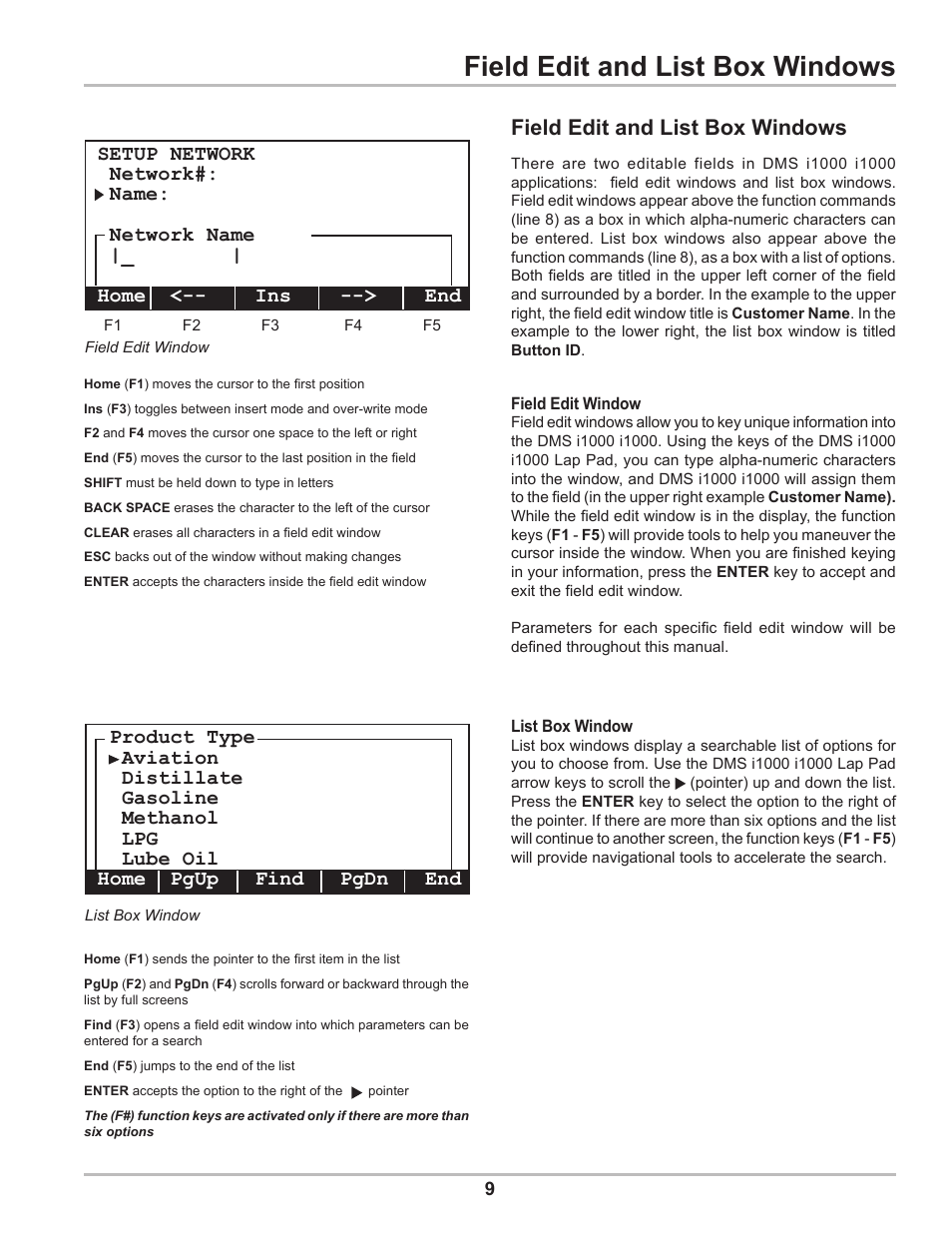 Field edit and list box windows | Liquid Controls DMS Setup User Manual | Page 9 / 84