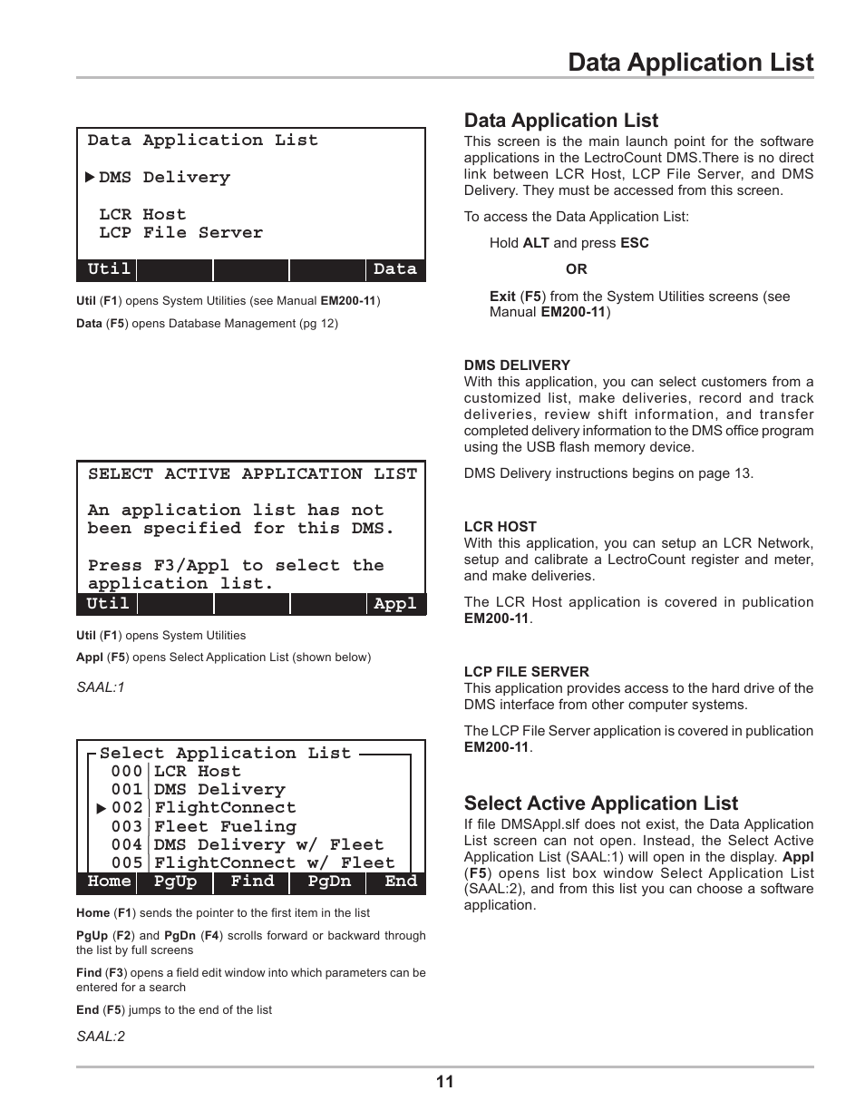 Data application list, Select active application list | Liquid Controls DMS Delivery User Manual | Page 11 / 52
