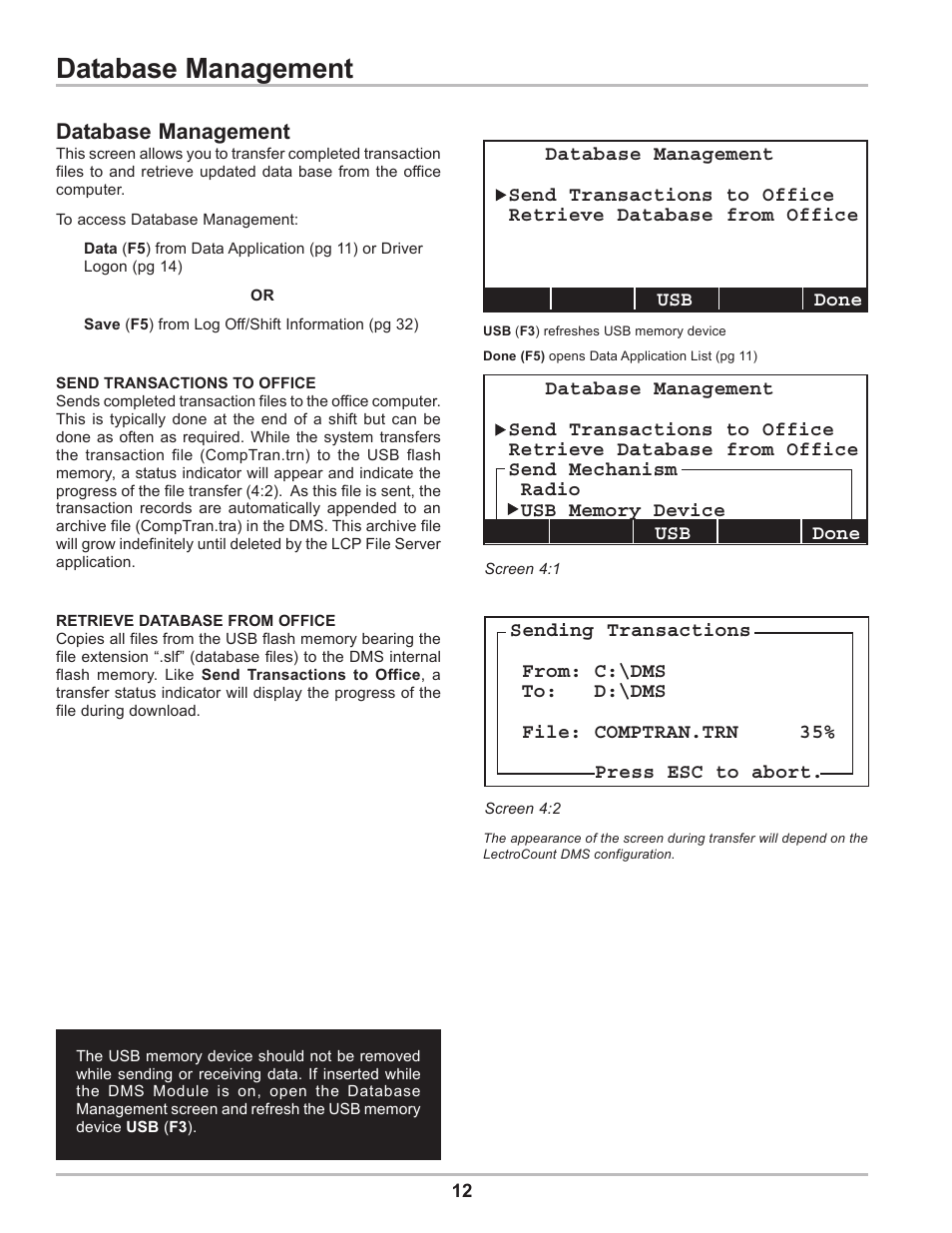 Database management | Liquid Controls DMS Delivery User Manual | Page 12 / 52