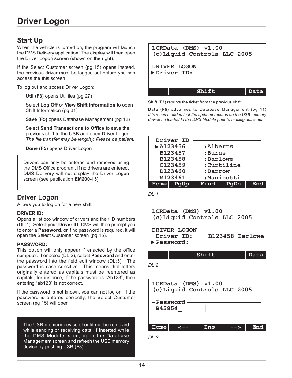 Driver logon | Liquid Controls DMS Delivery User Manual | Page 14 / 52