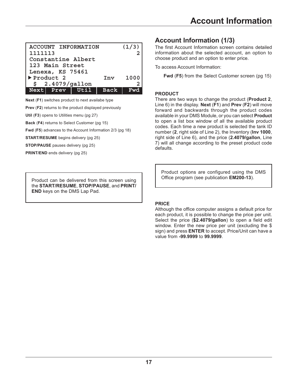 Account information, Account information (1/3) | Liquid Controls DMS Delivery User Manual | Page 17 / 52