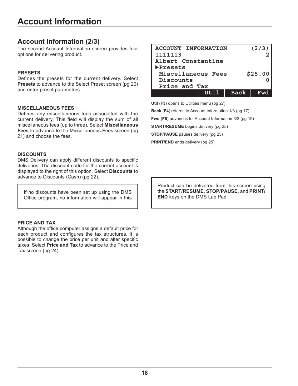 Account information, Account information (2/3) | Liquid Controls DMS Delivery User Manual | Page 18 / 52