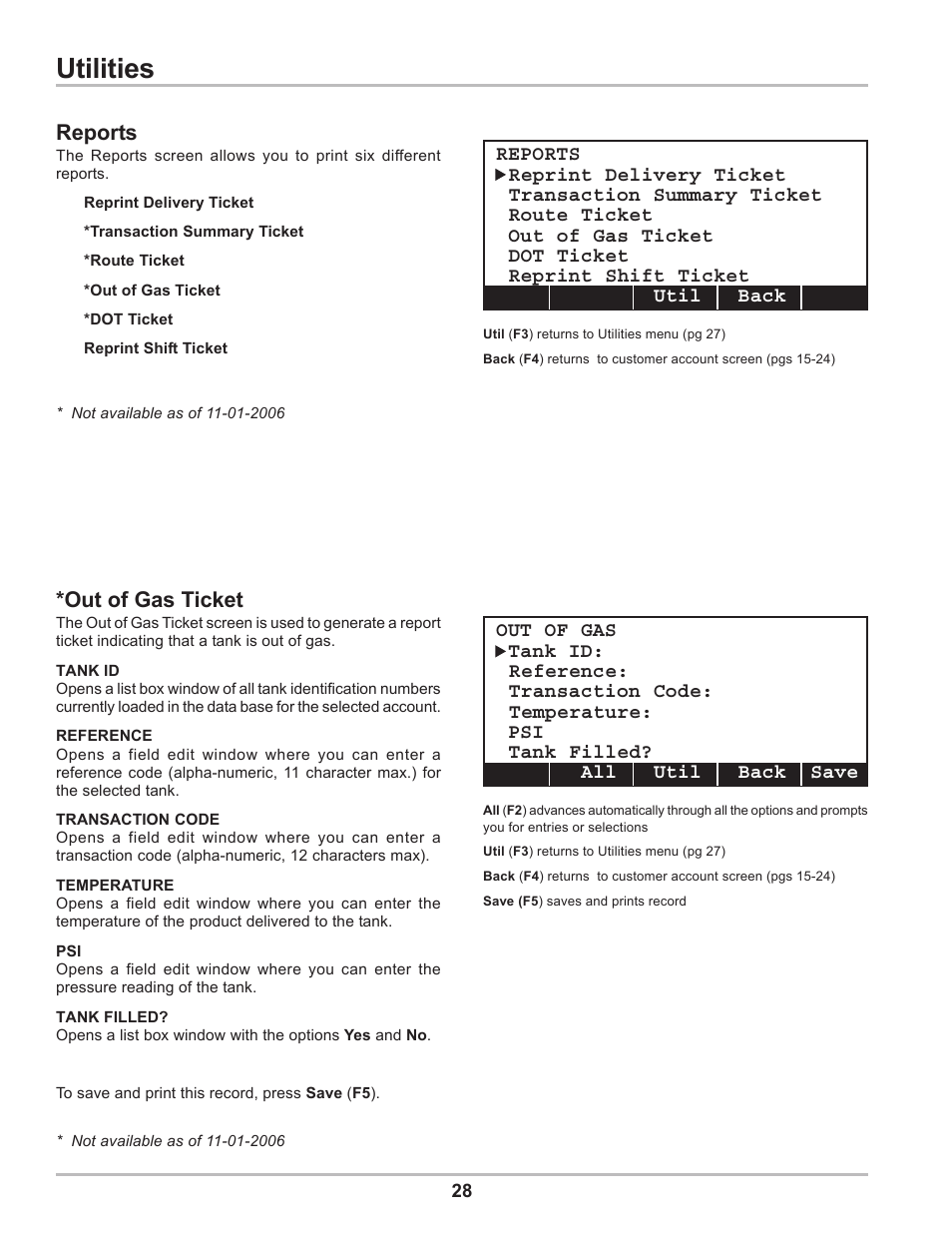 Utilities, Out of gas ticket, Reports | Liquid Controls DMS Delivery User Manual | Page 28 / 52