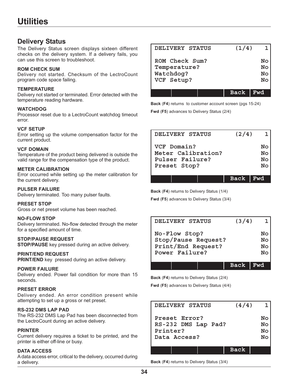 Utilities, Delivery status | Liquid Controls DMS Delivery User Manual | Page 34 / 52