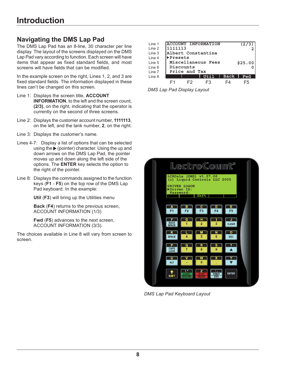 Introduction, Navigating the dms lap pad | Liquid Controls DMS Delivery User Manual | Page 8 / 52