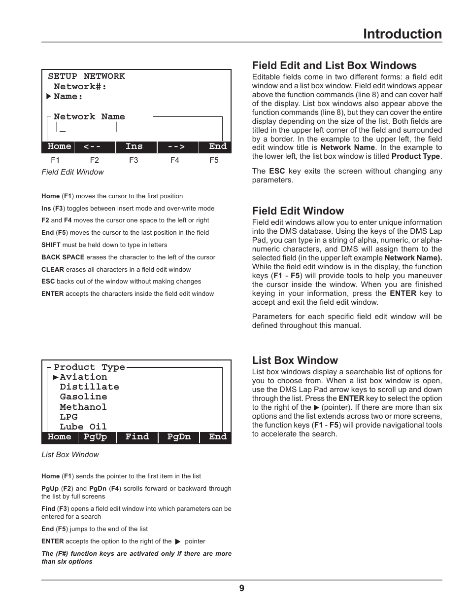 Introduction, Field edit and list box windows, Field edit window | List box window | Liquid Controls DMS Delivery User Manual | Page 9 / 52