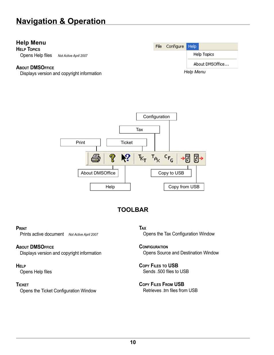 Navigation & operation, Toolbar, Help menu | Liquid Controls DMS Office User Manual | Page 10 / 52