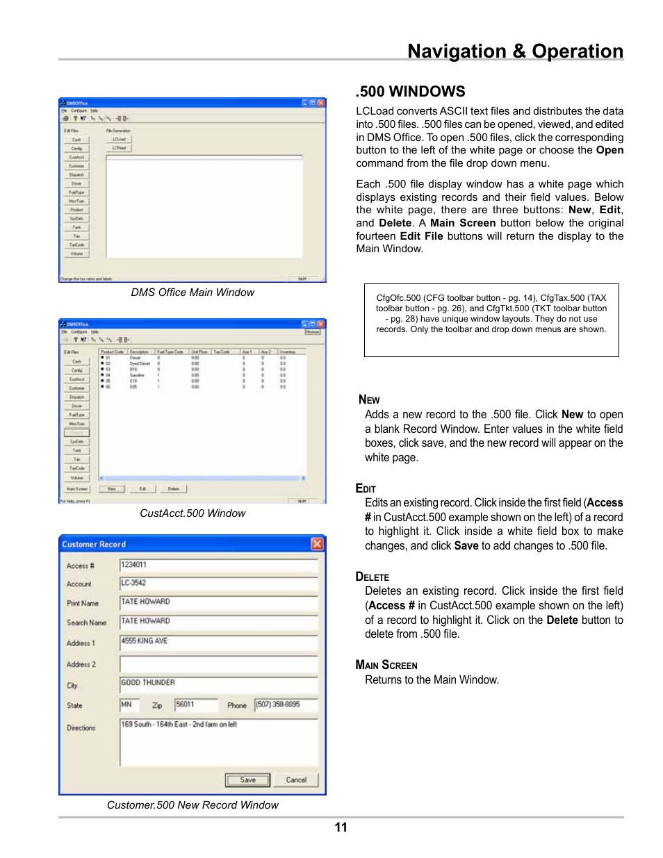 Navigation & operation, 500 windows | Liquid Controls DMS Office User Manual | Page 11 / 52