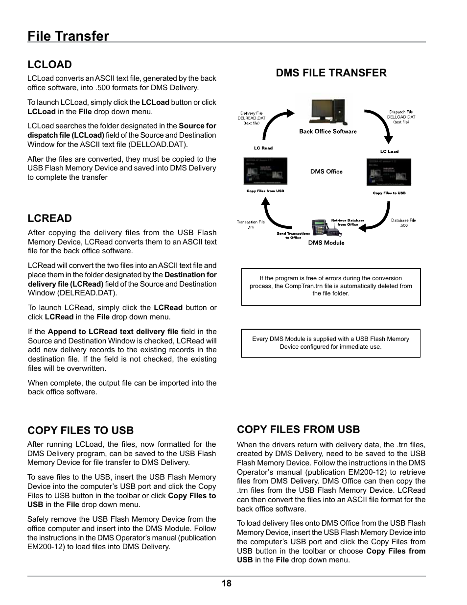 File transfer, Lcload, Dms file transfer copy files to usb lcread | Copy files from usb | Liquid Controls DMS Office User Manual | Page 18 / 52