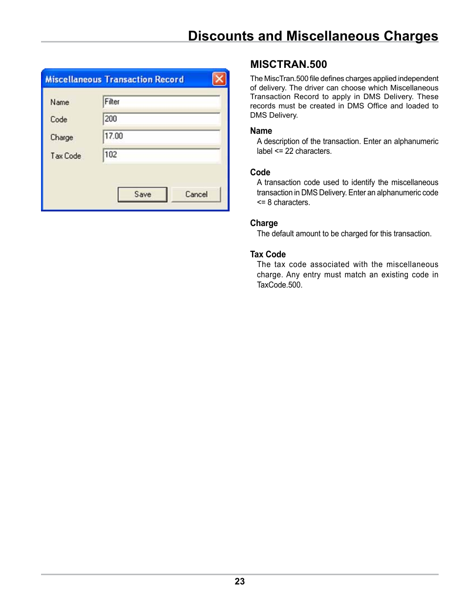 Discounts and miscellaneous charges, Misctran.500 | Liquid Controls DMS Office User Manual | Page 23 / 52