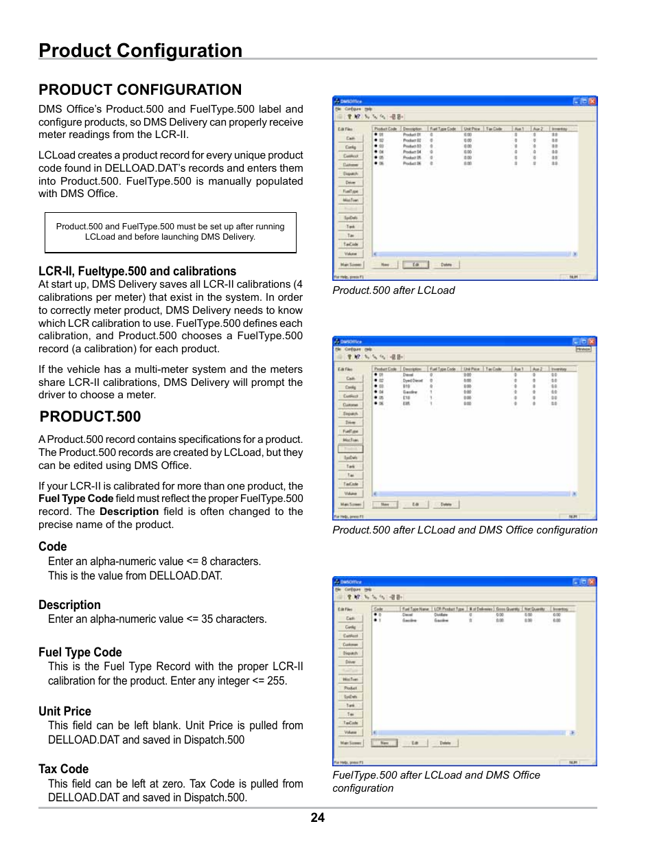 Product configuration, Product.500 | Liquid Controls DMS Office User Manual | Page 24 / 52