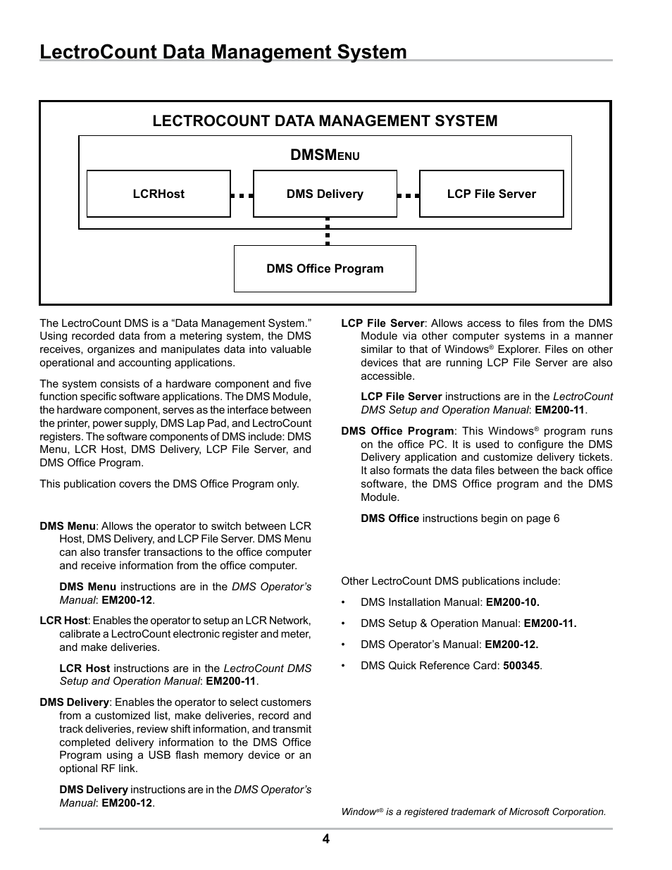 Lectrocount data management system, Lectrocount data management system dmsm | Liquid Controls DMS Office User Manual | Page 4 / 52