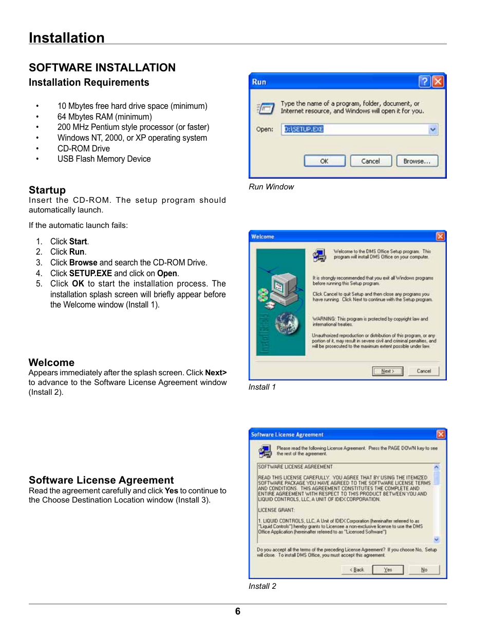 Installation, Software installation | Liquid Controls DMS Office User Manual | Page 6 / 52