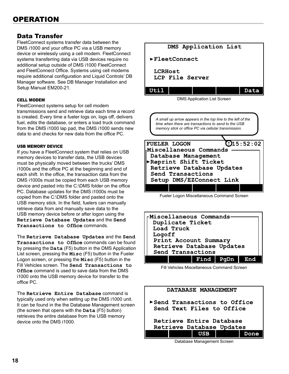 Operation, Data transfer | Liquid Controls DMS i1000 EZConnect Operators User Manual | Page 18 / 36