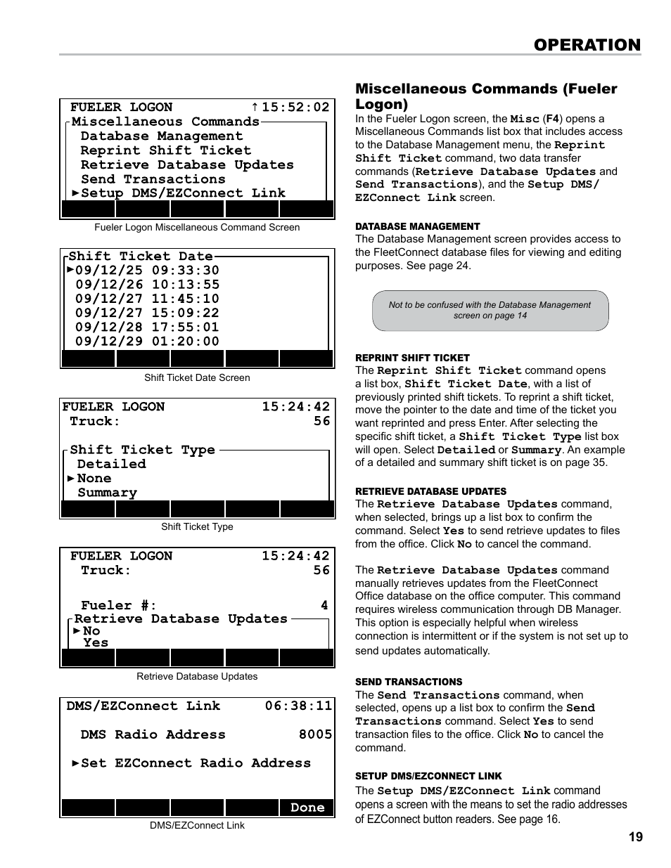Operation, Miscellaneous commands (fueler logon) | Liquid Controls DMS i1000 EZConnect Operators User Manual | Page 19 / 36