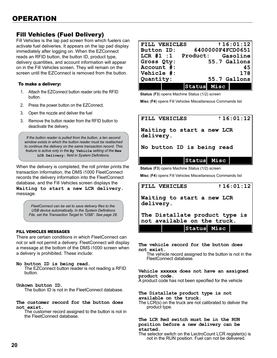Operation, Fill vehicles (fuel delivery) | Liquid Controls DMS i1000 EZConnect Operators User Manual | Page 20 / 36