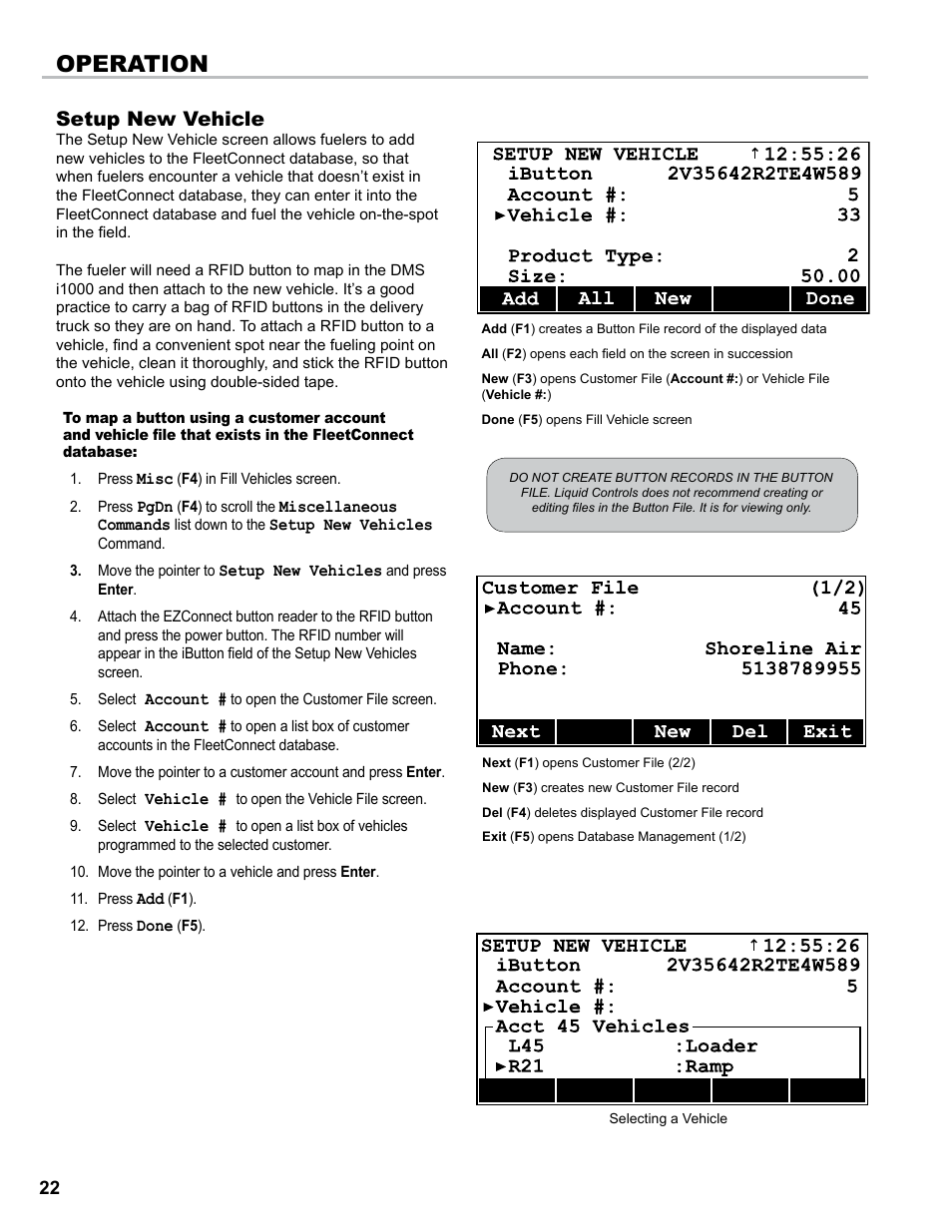 Operation, Setup new vehicle | Liquid Controls DMS i1000 EZConnect Operators User Manual | Page 22 / 36