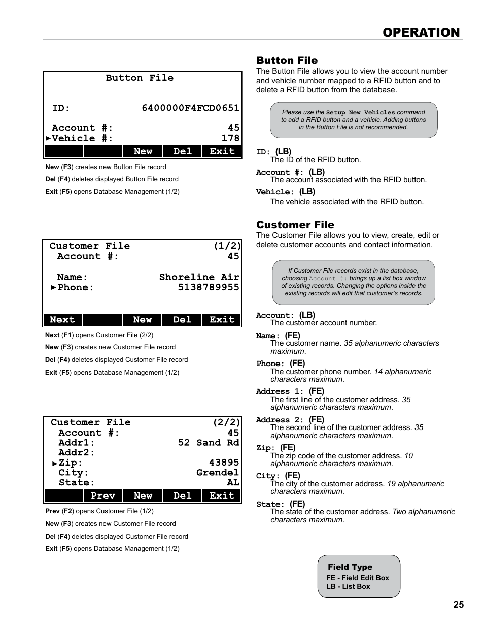 Operation, Button file, Customer file | Liquid Controls DMS i1000 EZConnect Operators User Manual | Page 25 / 36